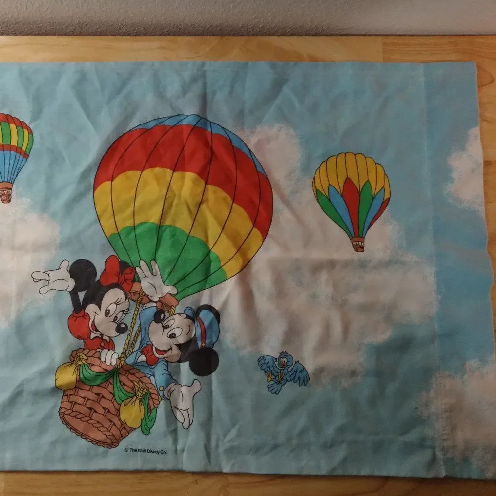 Vintage Mickey Mouse Minnie Hot Air Balloons Pillowcase Cover Disney